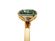 Solitaire Engagement Ring Setting for Fancy Green Radiant Cut Center with Thin Rounded Plain Band and Prong Head in Yellow Gold