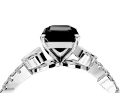 Leaf Motif Engagement Ring Setting for Fancy Black Emerald Cut Center with Pave Band and Prong Head in Sterling Silver