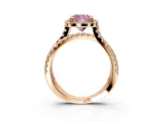 Halo Engagement Ring Setting for Fancy Pink Cushion Cut Center with Double Pave Split Shank and Prong Head in Rose Gold
