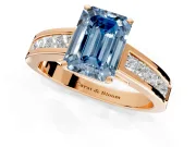 Solitaire Engagement Ring Setting for Fancy Blue Emerald Cut Center with Princess Cut Channel Band and Prong Head in Rose Gold