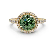 Halo Engagement Ring Setting for Fancy Green Round Cut Center with Inner Milgrain Border and Prong Head in Yellow Gold