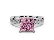 Solitaire Engagement Ring Setting for Fancy Pink Princess Cut Center with Raised Channel Band and Prong Head in White Gold