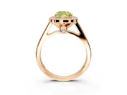 Halo Engagement Ring Setting for Fancy Yellow Cushion Cut Center with Outer Bezel Rim, Pave Band and Prong Head in Rose Gold