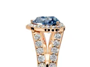 Halo Engagement Ring Setting for Fancy Blue Heart-Shaped Center with Narrow Pave Split Shank and Prong Head in Rose Gold