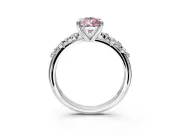 Solitaire Engagement Ring Setting for Fancy Pink Pear-Shaped Center with Trailing Leaf Accent Band and Prong Head in White Gold
