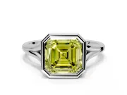 Solitaire Engagement Ring Setting for Fancy Yellow Asscher Cut Center with V Split Shank and Bezel Head in Platinum