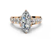 Solitaire Engagement Ring Setting for Marquise Center with Graduated Shared Prongs and Prong Head in Rose Gold
