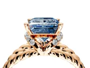 Halo Engagement Ring Setting for Fancy Blue Princess Cut Center with Rope Twist Split Shank and Prong Head in Rose Gold