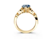 Solitaire Engagement Ring Setting for Fancy Blue Heart-Shaped Center with Marquise and Bezel Accents and Prong Head in Yellow Gold