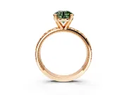 Solitaire Engagement Ring Setting for Fancy Green Round Cut Center with XO Engraved Band and Prong Head in Rose Gold