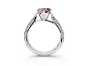 Solitaire Engagement Ring Setting for Fancy Pink Heart-Shaped Center with Multi-Row Accents and Prong Head in Sterling Silver