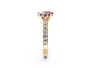 Solitaire Engagement Ring Setting for Fancy Pink Oval Center with Large Accents and Prong Head in Yellow Gold