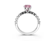 Solitaire Engagement Ring Setting for Fancy Pink Cushion Cut Center with Bezel-Dot Beaded Band and Prong Head in Sterling Silver