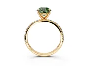 Solitaire Engagement Ring Setting for Fancy Green Round Cut Center with Micro Pave Band and Prong Head in Yellow Gold