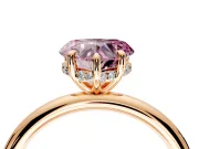 Hidden Halo Engagement Ring Setting for Fancy Pink Heart-Shaped Center with Thin Rounded Band and Prong Head in Rose Gold