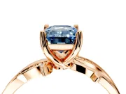 Solitaire Engagement Ring Setting for Fancy Blue Emerald Cut Center with Pave and Plain Crossover Band and Prong Head in Rose Gold