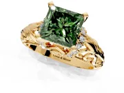 Solitaire Engagement Ring Setting for Fancy Green Princess Cut Center with Filigree Accent Basket and Prong Head in Yellow Gold