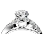 Halo Engagement Ring Setting for Marquise Center with Marquise and Pave Bypass Band and Prong Head in Sterling Silver