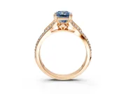 Solitaire Engagement Ring Setting for Fancy Blue Radiant Cut Center with Pave Rail Split Shank and Prong Head in Rose Gold