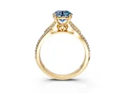 Solitaire Engagement Ring Setting for Fancy Blue Round Cut Center with Pave Rail Split Shank and Prong Head in Yellow Gold