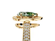 Milgrain Halo Engagement Ring Setting for Fancy Green Pear-Shaped Center with Three-Sided Pave Band and Prong Head in Yellow Gold