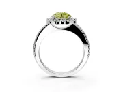 Pave Halo Engagement Ring Setting for Fancy Yellow Round Cut Center with Single Row Pave Band and Prong Head in Platinum