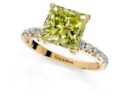 Solitaire Engagement Ring Setting for Fancy Yellow Princess Cut Center with Micro Pave Band and Prong Head in Yellow Gold