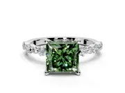 Solitaire Engagement Ring Setting for Fancy Green Princess Cut Center with Alternating Size Accents and Prong Head in Sterling Silver