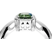 Halo Engagement Ring Setting for Fancy Green Emerald Cut Center with Tapered Plain Band and Prong Head in Sterling Silver