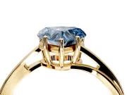 Solitaire Engagement Ring Setting for Fancy Blue Heart-Shaped Center with Plain Bypass Twist Band and Prong Head in Yellow Gold