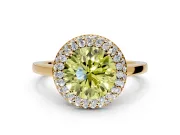 Halo Engagement Ring Setting for Fancy Yellow Round Cut Center with Plain Tapered Band and Prong Head in Yellow Gold