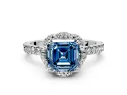 Floral Halo Engagement Ring Setting for Fancy Blue Asscher Cut Center with Pave Band and Prong Head in Sterling Silver