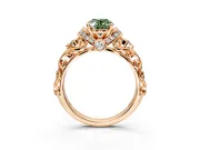 Solitaire Engagement Ring Setting for Fancy Green Oval Center with Filigree Band and Prong Head in Rose Gold