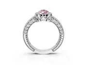 Milgrain Halo Engagement Ring Setting for Fancy Pink Pear-Shaped Center with Wide Pave Band and Prong Head in Sterling Silver