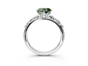 Cluster Engagement Ring Setting for Fancy Green Heart-Shaped Center with Round Cut Accent Band and Prong Head in Sterling Silver