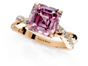 Solitaire Engagement Ring Setting for Fancy Pink Asscher Cut Center with Half-Pave Crossover Band and Prong Head in Rose Gold