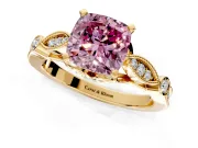 Solitaire Engagement Ring Setting for Fancy Pink Cushion Cut Center with Marquise and Bezel Accents and Prong Head in Yellow Gold