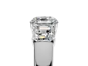 3 Stone Engagement Ring Setting for Asscher Cut Center with Raised Basket Heads and Prong Head in Platinum