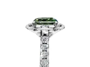 Floral Engagement Ring Setting for Fancy Green Asscher Cut Center with Pave Band and Floral Prong Head in Sterling Silver