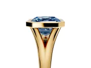 Solitaire Engagement Ring Setting for Fancy Blue Asscher Cut Center with V Split Shank and Bezel Head in Yellow Gold