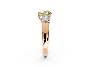 3 Stone Engagement Ring Setting for Fancy Yellow Heart-Shaped Center with Raised Basket Heads and Prong Head in Rose Gold
