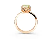 Halo Engagement Ring Setting for Fancy Yellow Asscher Cut Center with Openwork Halo, Pave Band and Prong Head in Rose Gold