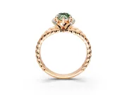 Halo Engagement Ring Setting for Fancy Green Marquise Center with Rope Twist Split Shank and Prong Head in Rose Gold