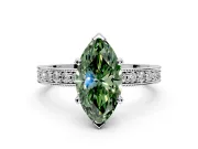 Milgrain Pave Engagement Ring Setting for Fancy Green Marquise Center with Accent Band and Prong Head in Platinum