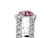Halo Engagement Ring Setting for Fancy Pink Round Cut Center with Wide-Open Pave Split Shank and Prong Head in Platinum