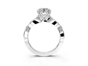 Solitaire Engagement Ring Setting for Round Cut Center with Carved Leaf Shoulders and Prong Head in Sterling Silver