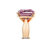 Solitaire Engagement Ring Setting for Fancy Pink Asscher Cut Center with Carved Leaf Shoulders and Prong Head in Rose Gold