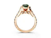 Solitaire Engagement Ring Setting for Fancy Green Radiant Cut Center with Pave Cathedral Shoulders and Prong Head in Rose Gold
