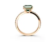 Solitaire Engagement Ring Setting for Fancy Green Asscher Cut Center with Large Accent Band and Prong Head in Rose Gold