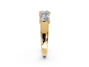 3 Stone Engagement Ring Setting for Cushion Cut Center with Raised Basket Heads and Prong Head in Yellow Gold
